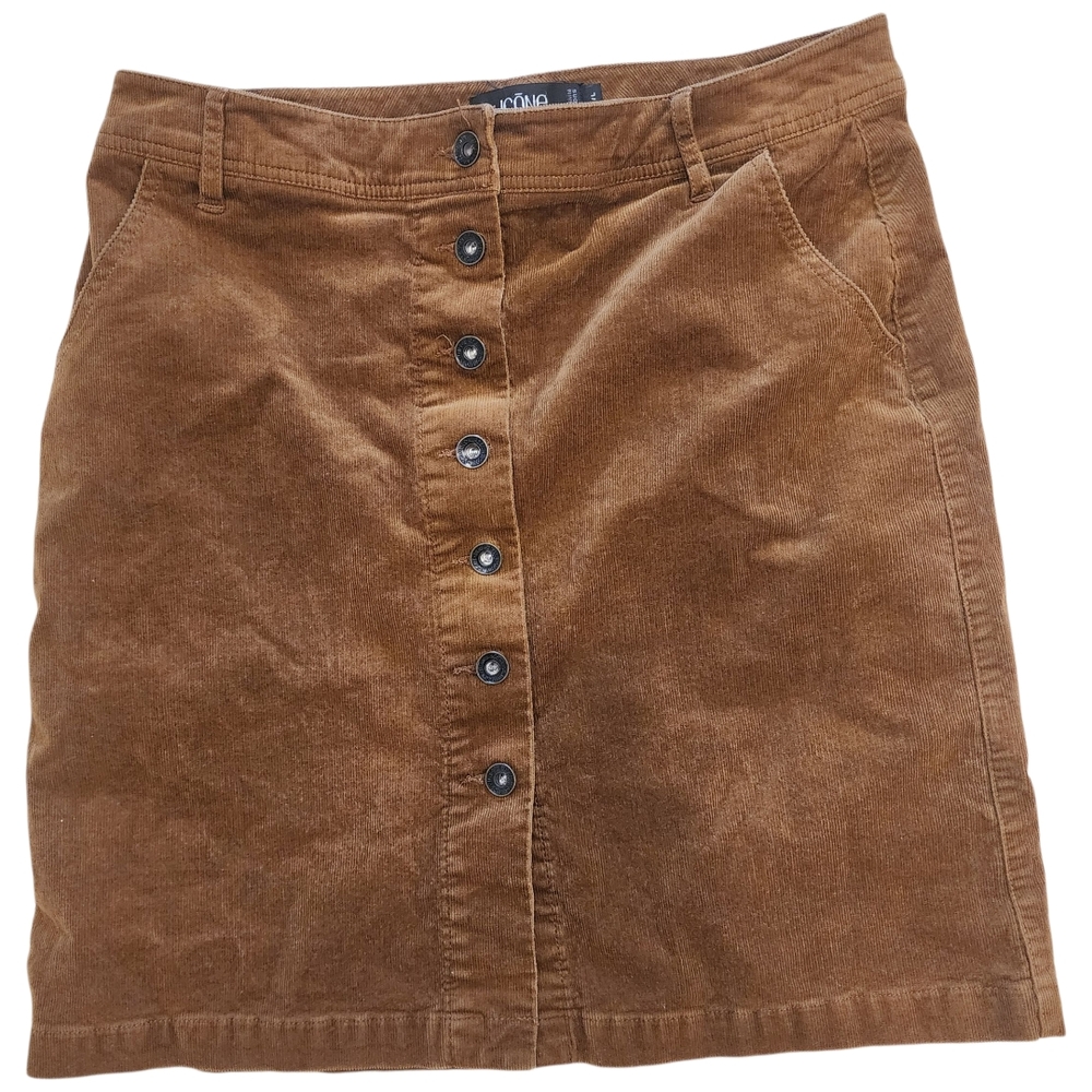 Brown Corduroy Button-Front Skirt